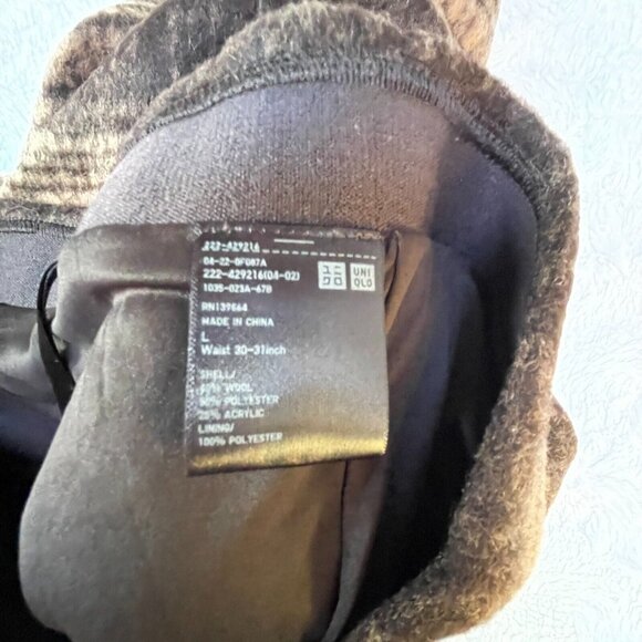 Uniqlo Womens Wool Blend Plaid Mini Skirt Large Dark Brown Career Lined Zip New - Picture 5 of 8